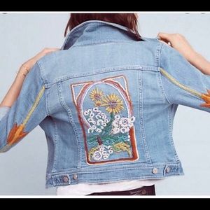 Anthropologie Embroidered Denim Jacket